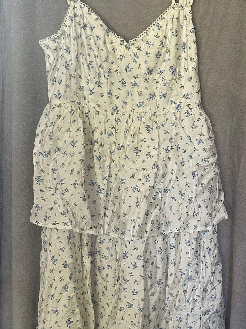 MINE Blue Floral Cottagecore Tiered Midi Dress Large